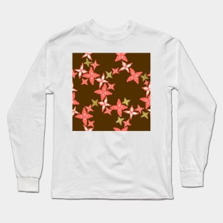 Coral Golden Floral Pattern Long Sleeve T-Shirt